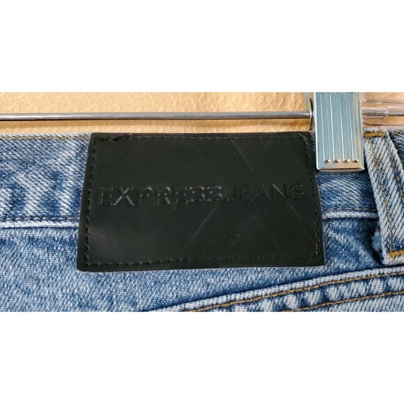 Vtg Express Jeans Size 9/10 SHORT Extreme Flare Distressed Light-Medium Blue Y2K - Picture 8 of 12